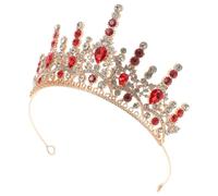 AKOOSY Couronne de Mariée en Métal Léger Strass Rouges Étincelants, Tiare de Reine pour Cérémonie et Fête, Accessoire Coiffure Princesse pour Bal, Anniversaire et Mariage