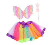 AKOOSY Déguisement Fée Halloween pour avec Ailes Dange Jupe Courte et Baguette Rose Costume Cosplay de Fête