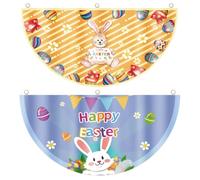 AKOOSY Drapeau de Pâques Décoratif 2pcs en Tissu Imprimé Forme Demi-cercle, Fan-shaped, pour Jardin et Clôture, Bannière Extérieure Festive et Multifonction