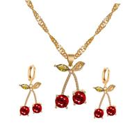 AKOOSY Ensemble Collier et Boucles D’Oreilles pour Femme Bijoux en Cristal et Pierre Grenat Couleur Grenat Rouge 2 Pièces pour Mariage Soirée et Fête Élégante