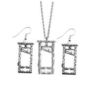 AKOOSY Ensemble Collier Gothique Guillotine et Boucles D'oreilles Vintage en Alliage Finition Antique, Accessoires Halloween pour Femmes et Hommes, Parure Bijoux Sombre pour Fête