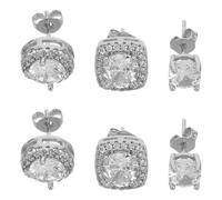AKOOSY Ensemble de 3 Paires de Boucles D’oreilles Puces pour Femmes et Adolescentes, Petites Boucles D’oreilles Carrées et Rondes en Zircon Cubique Argenté, Bijoux pour Oreilles