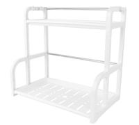 AKOOSY Étagère à Épices et Rangement Ustensiles Cuisine à Deux Niveaux, Rack de Stockage Sol Quatre Crochets, Cuisine Compacte