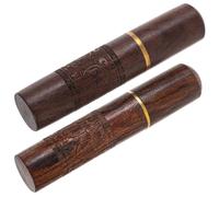 AKOOSY Étui à Aiguilles Compact 2 Pièces en Bois de Santal Foncé et Cuivre Étroit Porte-Aiguilles Multifonctionnel et Tube à Cure-Dents Portable Rangement Pratique pour Couture et