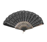 AKOOSY Éventail Pliant Brodé à Sequins Noir en PVC et Maille, Design Chinois Unique pour Spectacles de Danse Wing Chun et Fêtes Traditionnelles