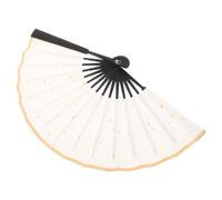 AKOOSY Éventail Pliant Manuel Petit Blanc en Bambou et Tissu pour Photos | Style Chinois Traditionnel Élégant, Finition à Paillettes Dorées, Format Portatif, pour Compositions de Table