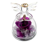 AKOOSY Fleur Préservée Ange sous Cloche en Verre pour Décoration Noël | Teinte Pourpre, Format Compact et Stable, Surface Lisse, Ornement Romantique pour Bureau, Étagère, Salon et Présent Amoureux