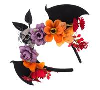 AKOOSY Headband Halloween Cosplay Floral Skull With Bat Wings Adjustable Day Of The Dead Headdress For Masquerade And Mardi Gras Parties