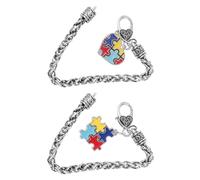 AKOOSY Lot de 2 Bracelets Puzzle pour Sensibilisation à L'Autisme Charme Cœur et Carré Bracelets à la Mode pour Adultes et Garçon et Filles Accessoires Symboliques pour Soutien