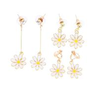 AKOOSY Lot de 3 Paires Boucles D’oreilles Marguerite Clips D’oreille Bijoux, Acier Inoxydable, Pendantes et Puces, Femmes, Usage Quotidien et Occasions Spéciales, Motif Floral Délicat