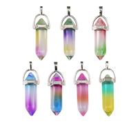 AKOOSY Lot de 7 Pendentifs DIY en Verre Coloré Dégradé Double Pointe Hexagonale 7 Couleurs Assorties pour Création Bijoux Colliers Bracelets et Boucles D’Oreilles Accessoires