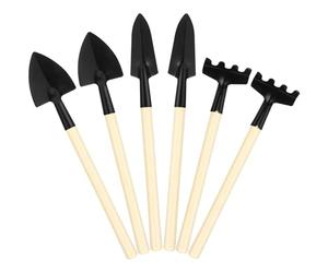 AKOOSY Mini Ensemble D’Outils de Jardinage à Main 6 Pièces Manche en Bois - Pelle, Truelle et Râteau pour Plantation de Fleurs et Bonsaïs - Kit Léger et Compact pour Jardinage Intérieur