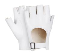 AKOOSY Mitaines Demi-doigts pour Femmes Blancs en Cuir Synthétique Légers Polyvalents Taille Unique Usage Moto Vélo Cosplay Confort et Adhérence Améliorée
