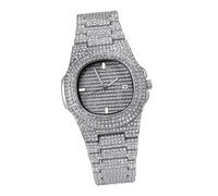 AKOOSY Montre Homme Quartz avec Bracelet Zircon et Design Mode Hip Hop Argenté Mouvement et pour Homme