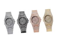 AKOOSY Montre Homme Quartz Dorée à Bracelet Acier avec Zircons Montre Fashion Hip Hop pour Poignet Masculin Design et Mouvement