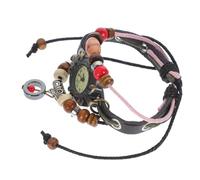 AKOOSY Montre Quartz Cuir Véritable Unisexe Rétro Bracelet Réglable avec Pendentif Montre Élégante Décontractée pour Homme et Femme