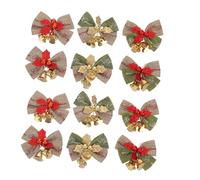 AKOOSY Noeuds Décoratifs de Noël avec Clochettes Décorations Suspendues pour Sapin Assortiment Styles Lin Or et Rouge pour et