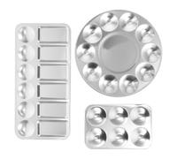 AKOOSY Palette de Peinture en Aluminium 3 Pièces 12 Trous Carrés 10 Trous Ronds Plateau à Peinture Résistant aux Taches pour Aquarelle Gouache et Acrylique Fournitures Scolaires pour