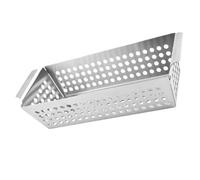 AKOOSY Panier à Griller pour Barbecue Extérieur en Acier Inoxydable Argenté | Double Poignées, Design Perforé, Réutilisable, Répartition Uniforme Chaleur, Lavable au Lave-vaisselle