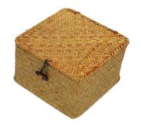 AKOOSY Panier de Rangement Tressé Jonc de Mer avec Couvercle Boîte de Rangement Carrée Orange pour Accessoires de Couture et Articles Ménagers Panier Décoratif Polyvalent pour Bureau
