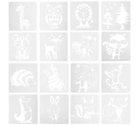 AKOOSY Pochoirs de Peinture Animaux Réutilisables en Pet 16 Pièces, Moules à Dessiner et Peindre pour Garçon et Filles, Supports Créatifs pour Dessin, Peinture Murale et Loisirs