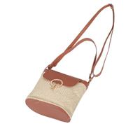 AKOOSY Sac à Bandoulière Paille Tissée Marron Sac Seau Léger pour Femme Bohème avec Poche Téléphone et Bandoulière