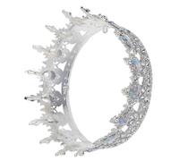AKOOSY Tiare de Princesse Vintage Ronde Grosse Taille Argenté Ab Strass Scintillants, Couronne D'anniversaire pour Femmes Adultes, Accessoire Cheveux Élégant pour Mariée et Fête