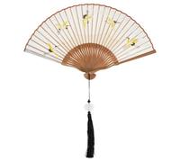 AKOOSY Ventilateur Pliant Rétro en Soie et Bambou, Beige, Fait Main Couleur Aléatoire