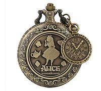 Akopiuto Rétro Bronze rêve Alice au Pays des Merveilles Lapin Poker carrousel Accessoire Quartz Montre de Poche chaîne Collier Pendentif pour Fille Femmes withlockAccessory