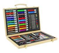 AKOR Mallette Dessin Peinture, Kit Complet d'Art avec Crayons, Marqueurs pastels, etc: boîte en Bois (Bois naturel)