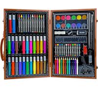 AKOR Mallette Dessin Peinture, Kit Complet d'Art avec Crayons, Marqueurs pastels, etc: boîte en Bois (Marron)