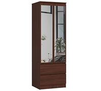 AKORD Armoire 2 Portes | Armoir Chambre | 2 Tiroirs 2 Etagères et Une Tringle et Miroir | L60 x H180 x P51 cm | Panneau Stratifié 16mm | Armoire sans Penderie Chambre Rangement