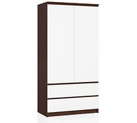 AKORD Armoire 2 Portes | Armoir Chambre 2 Tiroirs avec Etagères et Une Tringle | L90 x H180 x P51 cm | Panneau Stratifié 16mm | Armoire sans Penderie Chambre | Dressing Rangement Placard
