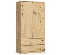 AKORD Armoire à 2 Portes S 90 cm 2 tiroirs avec étagères et 1 Tringle à vêtements pour Une Chambre à Coucher - Plaque laminée de 16 mm - Couleur : chêne Artisanal SP0PSYSART010