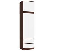 AKORD | Armoire à tiroirs | Intérieur spacieux | Rangement Peu encombrant | Tablettes, Tringle à vêtements et tiroirs | Qualité supérieure | 234 cm de Hauteur | Montage Facile | Wenge/Blanc