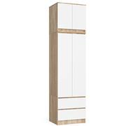 AKORD | Armoire à tiroirs | Intérieur spacieux | Rangement Peu encombrant | Tablettes, Tringle à vêtements et tiroirs | Qualité supérieure | 234 cm de Hauteur | Montage Facile | Chêne Sonoma/Blanc