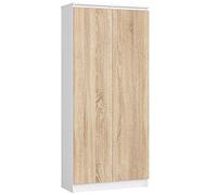 AKORD Armoire Bibliothèque de Bureau Rangement CLP | 80 cm 8 étagères et 2 Portes Meuble pour Salon, Chambre Minimaliste | Panneau Stratifié 16mm | Grand | Couleur Blanc/Sonoma