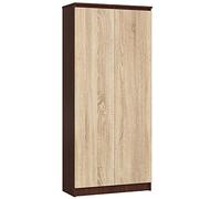 AKORD Armoire Bibliothèque de Bureau Rangement CLP | 80 cm 8 étagères et 2 Portes Meuble pour Salon, Chambre Minimaliste | Panneau Stratifié 16mm | Grand | Couleur Wengé/Sonoma