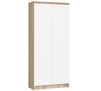 AKORD Armoire Bibliothèque de Bureau Rangement CLP | 80 cm 8 étagères et 2 Portes Meuble pour Salon, Chambre Minimaliste | Panneau Stratifié 16mm | Grand | Couleur Sonoma/Blanc