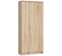 AKORD Armoire Bibliothèque de Bureau Rangement CLP | 80 cm 8 étagères et 2 Portes Meuble pour Salon, Chambre Minimaliste | Panneau Stratifié 16mm | Grand | Couleur Chêne Sonoma