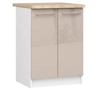 AKORD | Armoire de Cuisine avec Plan de Travail - Oliwia S40 | Meuble Bas avec 2 Portes et 2 Étagères | Armoire de Cuisine Basse de 60 cm de Large | 46x60x85 cm | Blanc | Cappuccino Brillant