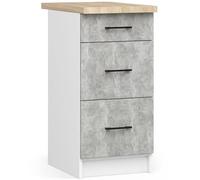 AKORD | Armoire de Cuisine avec Plan de Travail - Oliwia S40 | Meuble Bas avec 2 Portes et 2 Étagères | Armoire de Cuisine Basse de 60 cm de Large | 46x60x85 cm | Blanc & Béton