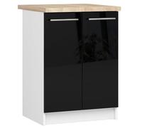 AKORD | Armoire de Cuisine avec Plan de Travail - Oliwia S40 | Meuble Bas avec 2 Portes et 2 Étagères | Armoire de Cuisine Basse de 60 cm de Large | 46x60x85 cm | Blanc | Noir Brillant
