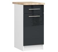 AKORD | Armoire de Cuisine avec Plan de Travail - Oliwia S40 | Meuble Bas avec Porte, Tiroir et 2 Étagères | Armoire de Cuisine Basse de 40 cm de Large | 46x40x85 cm | Blanc | Graphite Brillant
