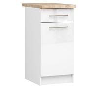 AKORD | Armoire de Cuisine avec Plan de Travail - Oliwia S40 | Meuble Bas avec Porte, Tiroir et 2 Étagères | Armoire de Cuisine Basse de 40 cm de Large | 46x40x85 cm | Blanc | Blanc Brillant