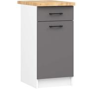 AKORD | Armoire de Cuisine avec Plan de Travail - Oliwia S40 | Meuble Bas avec Porte, Tiroir et 2 Étagères | Armoire de Cuisine Basse de 40 cm de Large | 46x40x85 cm | Blanc & Gris Graphite