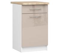 AKORD | Armoire de Cuisine avec Plan de Travail - Oliwia S50 | Meuble Bas avec Porte, Tiroir et 2 Étagères | Armoire de Cuisine Basse de 50 cm de Large | 46x50x85 cm | Blanc | Cappuccino Brillant