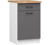 AKORD | Armoire de Cuisine avec Plan de Travail - Oliwia S50 | Meuble Bas avec Porte, Tiroir et 2 Étagères | Armoire de Cuisine Basse de 50 cm de Large | 46x50x85 cm | Blanc & Gris Graphite