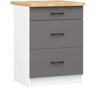 AKORD | Armoire de Cuisine avec Plan de Travail - Oliwia S60 | Meuble Bas avec 3 Tiroirs | Armoire de Cuisine Basse de 60 cm de Large | 46x60x85 cm | Blanc & Gris Graphite