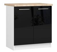 AKORD | Armoire de Cuisine avec Plan de Travail - Oliwia S80 | Meuble Bas avec 2 Portes et 2 Étagères | Armoire de Cuisine Basse de 80 cm de Large | 46x80x85 cm | Blanc | Noir Brillant